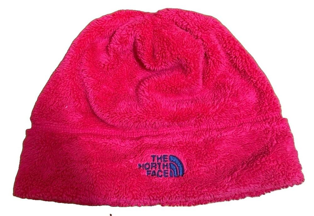 THE NORTH FACE Girls Pink Faux Fur Polyester Beanie Hat Logo Solid Size M/M